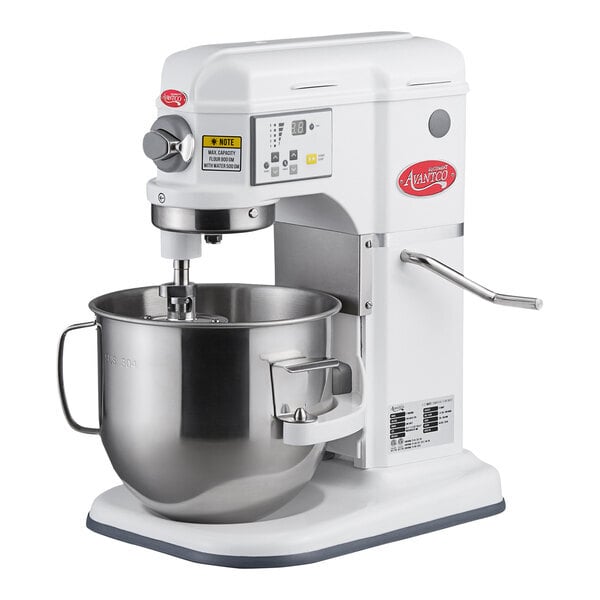 Scratch and Dent Avantco MIX8WH White 8 Qt. Bowl Lift Countertop Mixer with Standard Accessories - 120V, 4/5 hp
