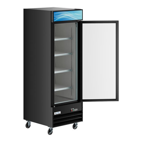 Scratch and Dent Avantco GDC-23-HC 28 3/8" Black Customizable Swing Glass Door Merchandiser Refrigerator with LED Lighting