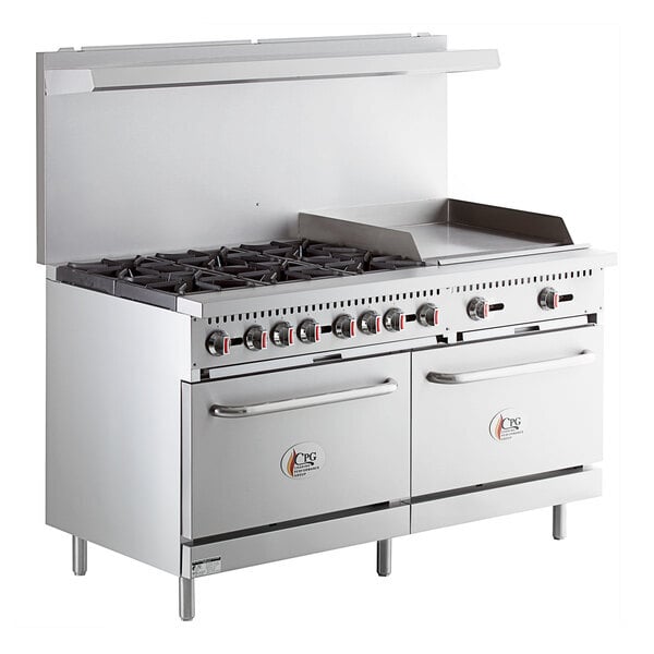 Scratch and Dent Cooking Performance Group S60-G24-L Liquid Propane 6 Burner 60" Range with 24" Griddle and 2 Standard Ovens - 280,000 BTU