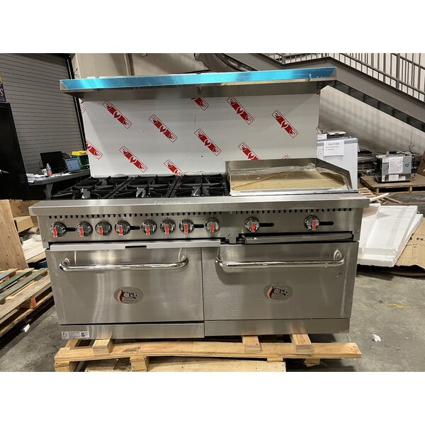 Scratch and Dent Cooking Performance Group S60-G24-L Liquid Propane 6 Burner 60" Range with 24" Griddle and 2 Standard Ovens - 280,000 BTU