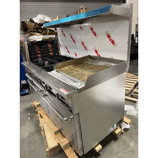 Scratch and Dent Cooking Performance Group S60-G24-L Liquid Propane 6 Burner 60" Range with 24" Griddle and 2 Standard Ovens - 280,000 BTU