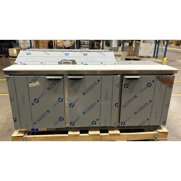 Scratch and Dent Beverage-Air SPE72HC-12 Elite Series 72" 3 Door Refrigerated Sandwich Prep Table