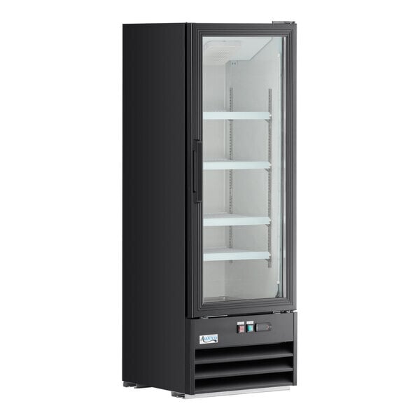 Scratch and Dent Avantco GDC-10-HC 21 5/8" Black Customizable Swing Glass Door Merchandiser Refrigerator with LED Lighting