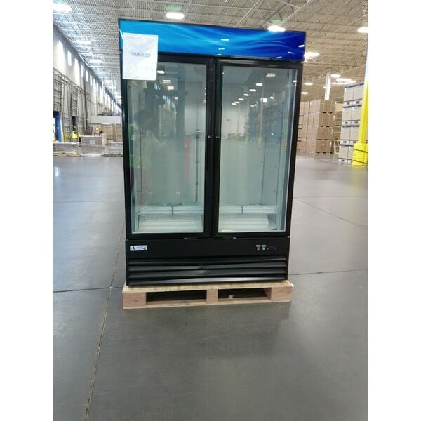 Scratch and Dent Avantco GDC-49F-HC 53" Black Customizable Swing Glass Door Merchandiser Freezer with LED Lighting