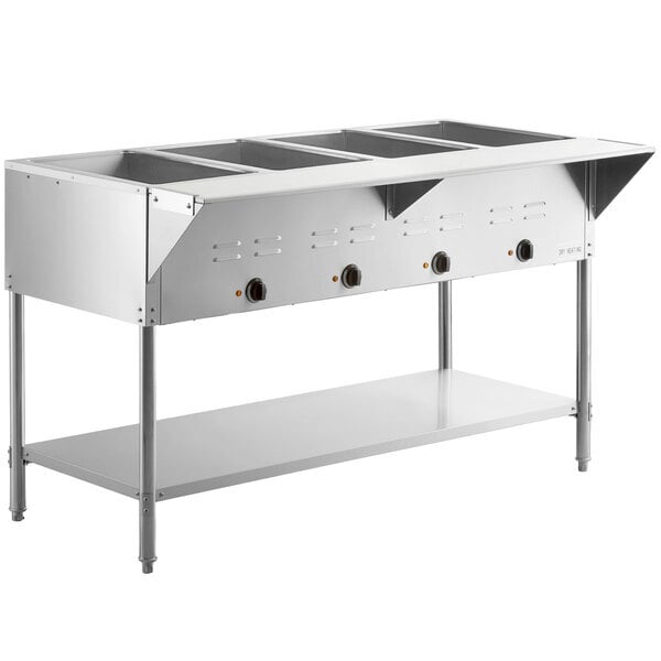 Scratch and Dent Avantco STE-4SA Four Pan Open Well Electric Steam Table with Undershelf - 120V, 2000W