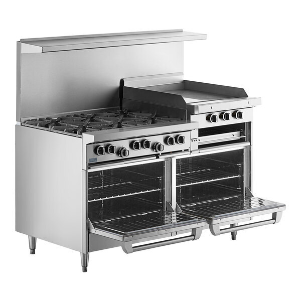 Scratch and Dent Garland G60-6R24RR Natural Gas 6 Burner 60" Range with 24" Raised Griddle / Broiler and 2 Standard Ovens - 307,000 BTU