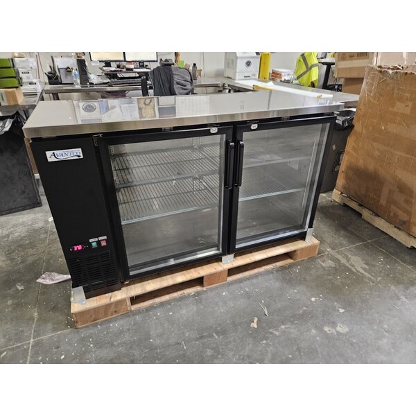 Scratch and Dent Avantco UBB-60G-HC 60" Black Counter Height Narrow Glass Door Back Bar Refrigerator with LED Lighting