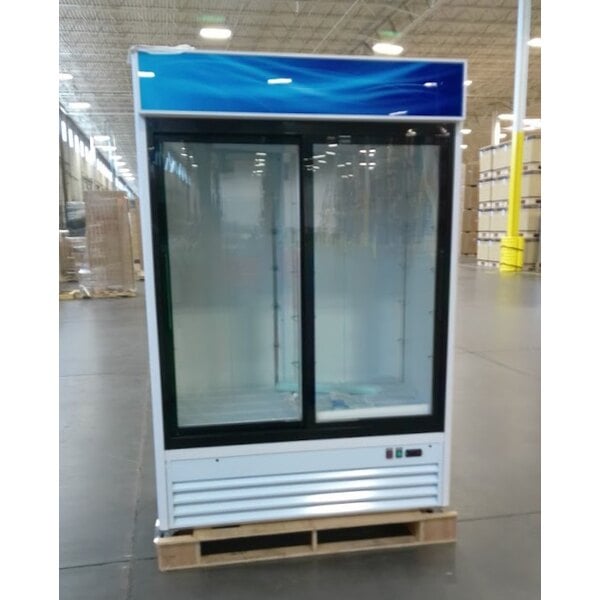 Scratch and Dent Avantco GDS-47-HC 53 1/8" White Customizable Sliding Glass Door Merchandiser Refrigerator with LED Lighting
