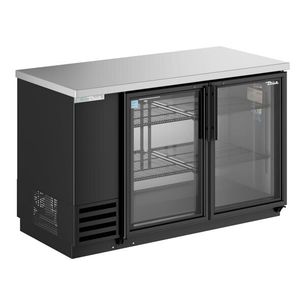Scratch and Dent True TBB-2G-HC-LD 58 7/8" Black Glass Door Back Bar Refrigerator with LED Lighting