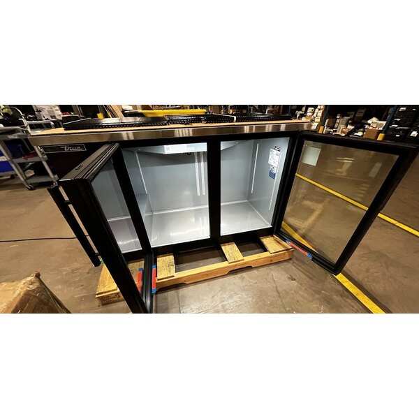 Scratch and Dent True TBB-2G-HC-LD 58 7/8" Black Glass Door Back Bar Refrigerator with LED Lighting