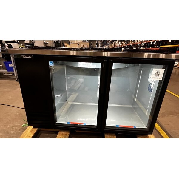Scratch and Dent True TBB-2G-HC-LD 58 7/8" Black Glass Door Back Bar Refrigerator with LED Lighting