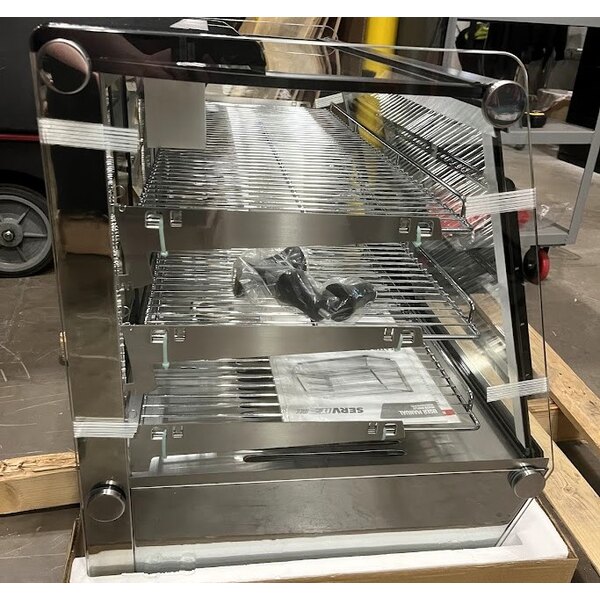 Scratch and Dent ServIt HDM-36 36" Self / Full Service 3 Shelf Countertop Heated Display Case with Sliding Doors - 120V, 1800W