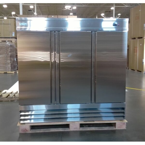 Scratch and Dent Avantco SS-3F-HC 81 5/16" Stainless Steel Solid Door Reach-In Freezer