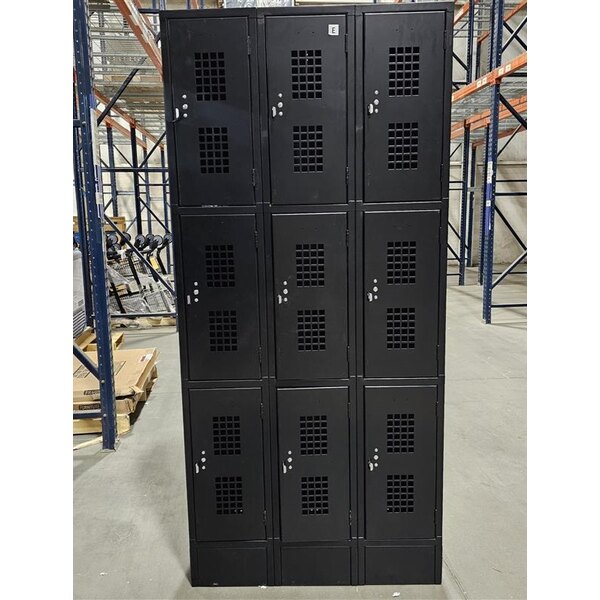 Scratch and Dent Regency Space Solutions Black 36" x 15" x 78" 3 Wide, 3 Tier Locker - Assembled