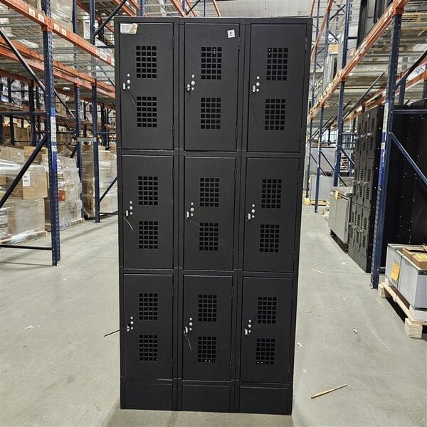 Scratch and Dent Regency Space Solutions Black 36" x 15" x 78" 3 Wide, 3 Tier Locker - Assembled