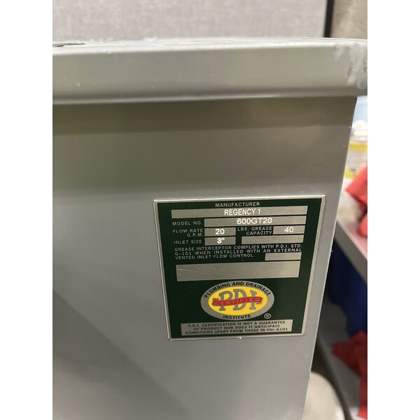 Scratch and Dent Regency 40 lb. 20 GPM Grease Trap with 3" Non-Threaded Connections - PDI Certified