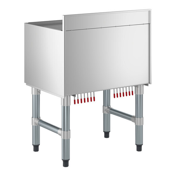 Scratch and Dent Regency 18" x 24" Underbar Ice Bin with 7 Circuit Post-Mix Cold Plate, Bottle Holders, and Sliding Lid - 51 lb.