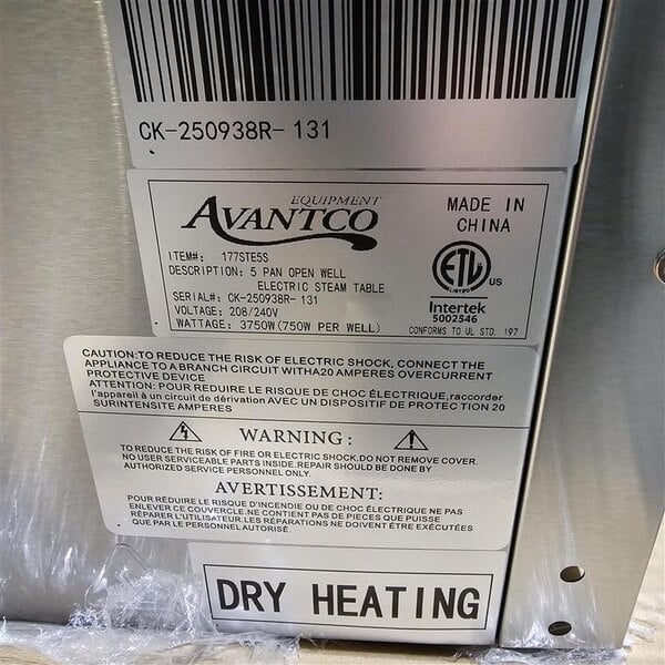 Scratch and Dent Avantco STE-5SG Five Pan Open Well Electric Steam Table with Undershelf, Overshelf, and Sneeze Guard - 208/240V, 3750W