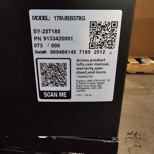 Scratch and Dent Avantco UBB-378-G-HC 78" Black Counter Height Glass Door Back Bar Refrigerator with LED Lighting