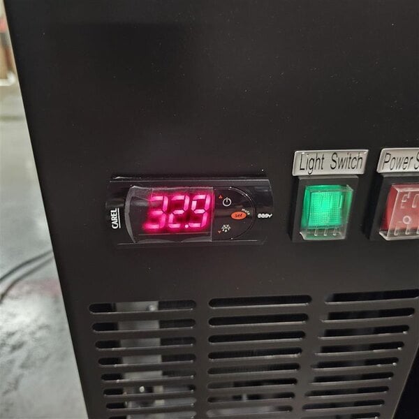 Scratch and Dent Avantco UBB-378-G-HC 78" Black Counter Height Glass Door Back Bar Refrigerator with LED Lighting