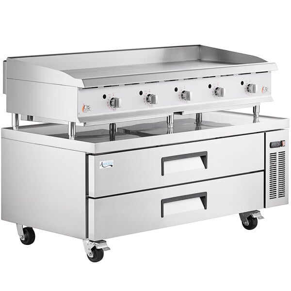 Scratch and Dent Cooking Performance Group G60T-NG(CPG) 60" Gas Countertop Griddle with Thermostatic Controls and 60", 2 Drawer Refrigerated Chef Base - 150,000 BTU