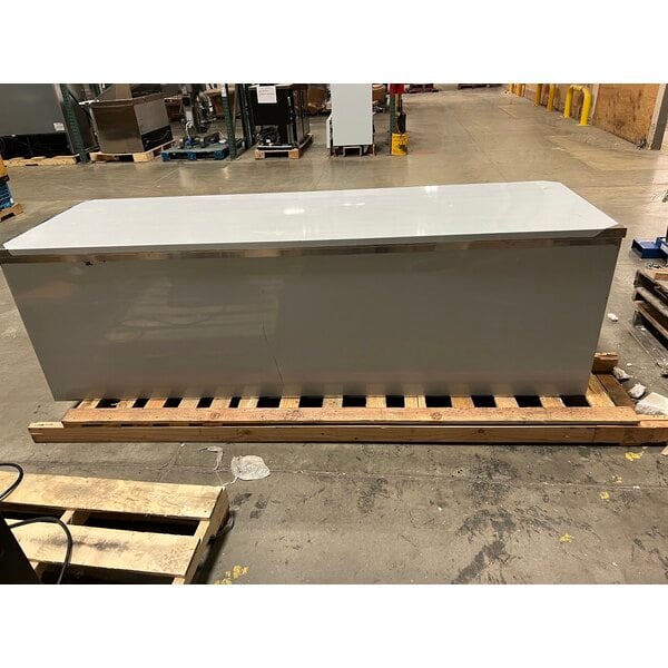 Scratch and Dent Regency 24" x 96" 16 Gauge Type 304 Stainless Steel Enclosed Base Table with Sliding Doors and Adjustable Midshelf