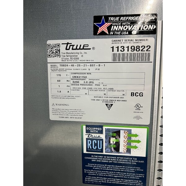 Scratch and Dent True TBB24-48-2S-Z1-BST-B-1 48 1/8" Black Solid Door Back Bar Refrigerator with Black Sub Top and LED Lighting