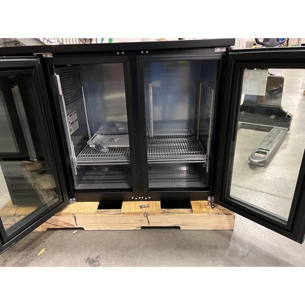 Scratch and Dent True TBB24-48-2G-Z1-BST-B-1 48 1/8" Black Glass Door Back Bar Refrigerator with Black Sub Top and LED Lighting