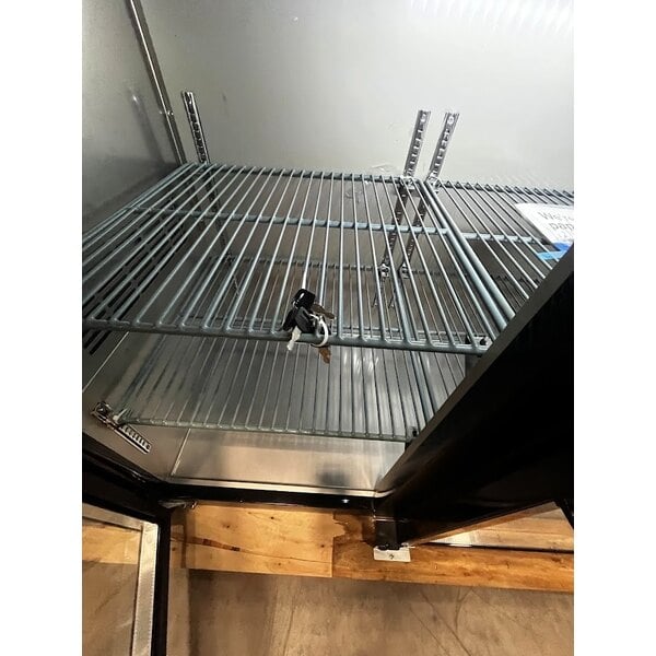 Scratch and Dent Avantco UBB-72G-HC 73" Black Counter Height Narrow Glass Door Back Bar Refrigerator with LED Lighting