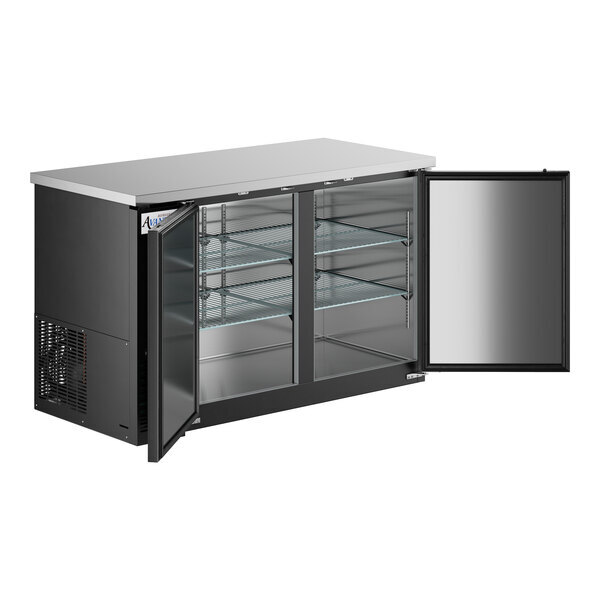 Scratch and Dent Avantco UBB-2-HC 59" Black Counter Height Solid Door Back Bar Refrigerator with LED Lighting