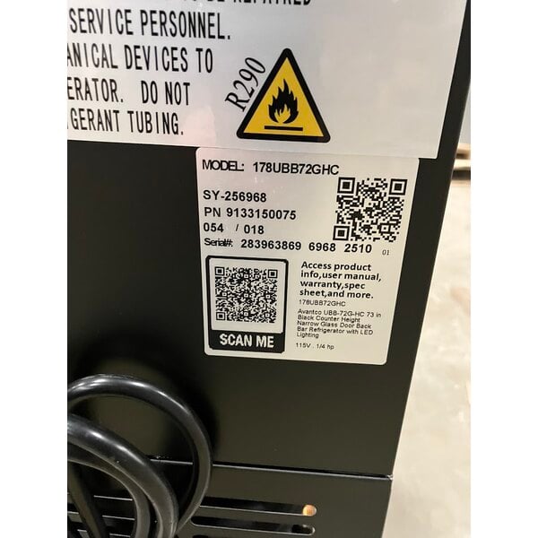 Scratch and Dent Avantco UBB-72G-HC 73" Black Counter Height Narrow Glass Door Back Bar Refrigerator with LED Lighting