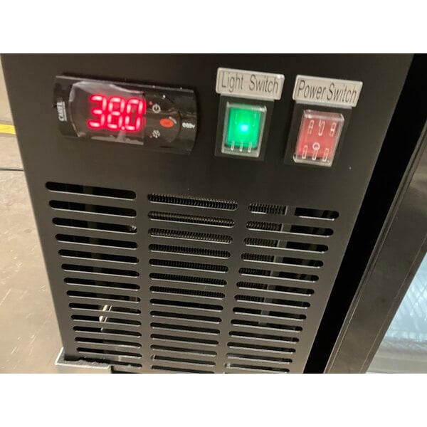 Scratch and Dent Avantco UBB-72G-HC 73" Black Counter Height Narrow Glass Door Back Bar Refrigerator with LED Lighting