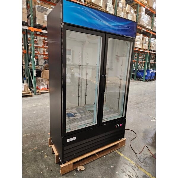 Scratch and Dent Avantco GDC-40-HC 48" Black Customizable Swing Glass Door Merchandiser Refrigerator with LED Lighting