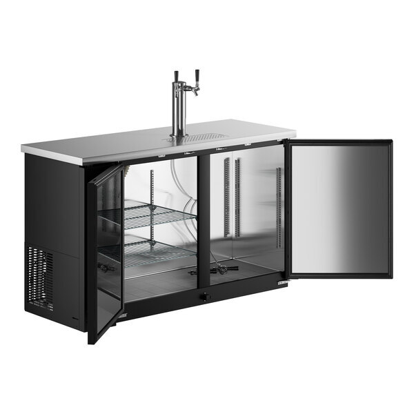 Scratch and Dent Avantco UDD-2-HC Black Kegerator / Beer Dispenser with (1) 2 Tap Tower - (2) 1/2 Keg Capacity