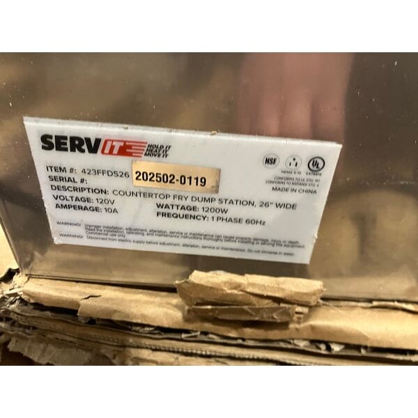 Scratch and Dent ServIt FFDS26 26" Stainless Steel Fry Dump Holding Station - 120V