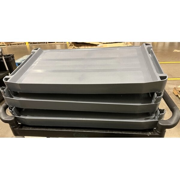 Scratch and Dent Rubbermaid® FG409100GRAY Xtra Gray 300 lb. Three Shelf Utility Cart / Bus Cart 40" x 20" x 37"