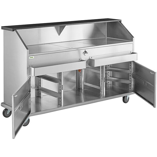 Scratch and Dent Regency 74" Standard Stainless Steel Portable Bar with Two Removable Speed Rails, Ice Bin, and Removable Ice Bin Cover