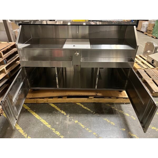 Scratch and Dent Regency 74" Standard Stainless Steel Portable Bar with Two Removable Speed Rails, Ice Bin, and Removable Ice Bin Cover