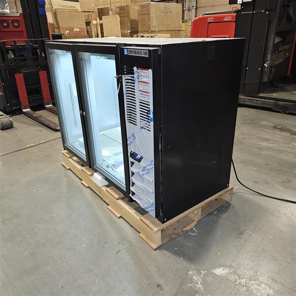 Scratch and Dent Beverage-Air B48HC-1-G-B 48" Black Underbar Height Glass Door Back Bar Refrigerator