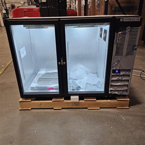 Scratch and Dent Beverage-Air B48HC-1-G-B 48" Black Underbar Height Glass Door Back Bar Refrigerator