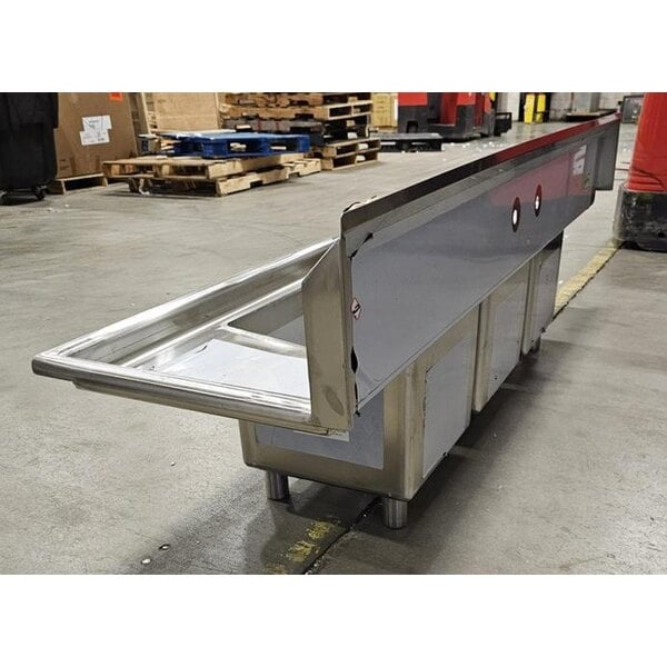 Scratch and Dent Regency 79" 16-Gauge Stainless Steel Three Compartment Commercial Sink with Stainless Steel Legs, Cross Bracing, and 2 Drainboards - 15" x 15" x 12" Bowls