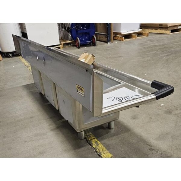 Scratch and Dent Regency 79" 16-Gauge Stainless Steel Three Compartment Commercial Sink with Stainless Steel Legs, Cross Bracing, and 2 Drainboards - 15" x 15" x 12" Bowls