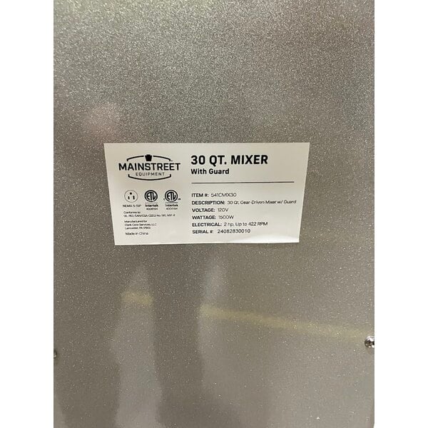 Scratch and Dent MainStreet Equipment CMIX30 30 Qt. Planetary Floor Mixer with Guard & Standard Accessories - 120V, 2 hp