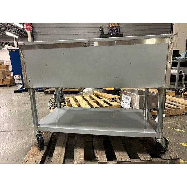 Scratch and Dent Backyard Pro Three Pan Open Well Mobile Liquid Propane Outdoor Steam Table with Undershelf - 10,500 BTU