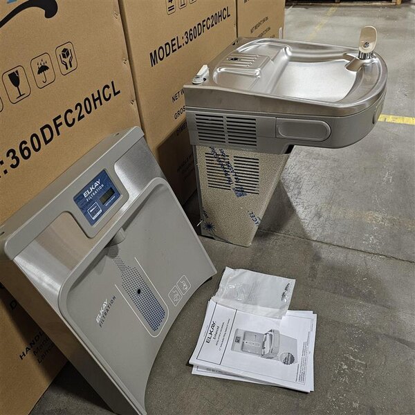 Scratch and Dent Zurn Elkay LZS8WSLK ezH20 8 GPH Light Gray Hands-Free Filtered Bottle Filling Station with Drinking Fountain - Chilled