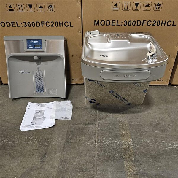 Scratch and Dent Zurn Elkay LZS8WSLK ezH20 8 GPH Light Gray Hands-Free Filtered Bottle Filling Station with Drinking Fountain - Chilled