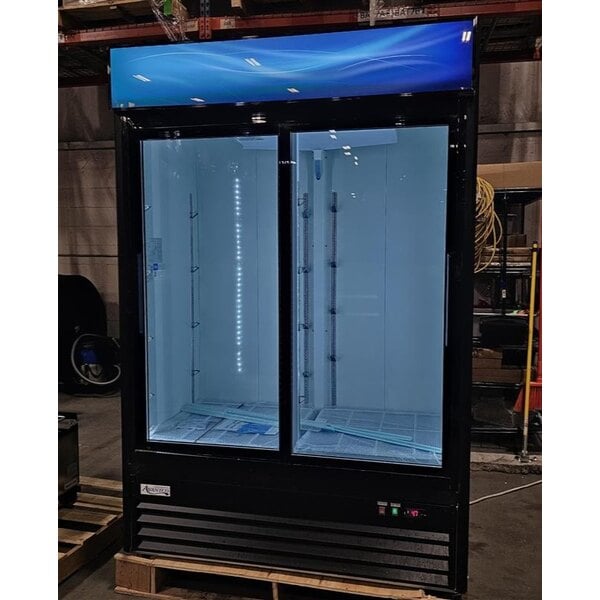 Scratch and Dent Avantco GDS-47-HC 53" Black Customizable Sliding Glass Door Merchandiser Refrigerator with LED Lighting