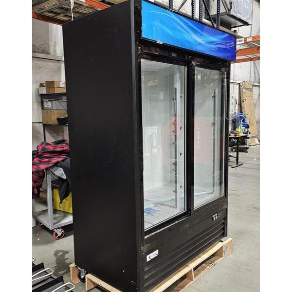 Scratch and Dent Avantco GDS-47-HC 53" Black Customizable Sliding Glass Door Merchandiser Refrigerator with LED Lighting