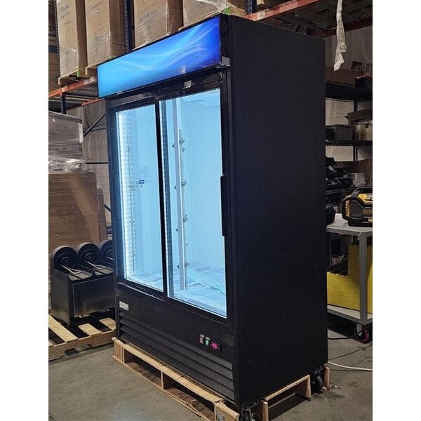 Scratch and Dent Avantco GDS-47-HC 53" Black Customizable Sliding Glass Door Merchandiser Refrigerator with LED Lighting