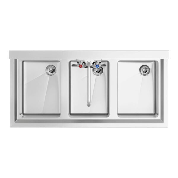 Scratch and Dent Regency 38 1/2" x 18 3/4" Three Bowl Underbar Sink with Faucet